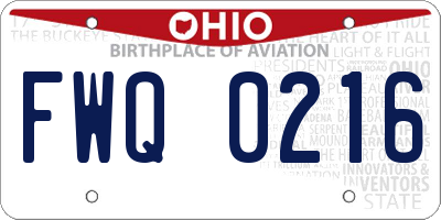 OH license plate FWQ0216