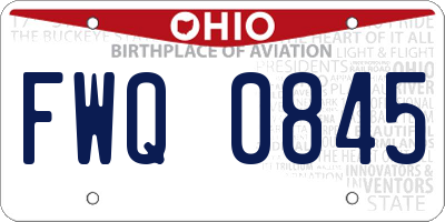 OH license plate FWQ0845
