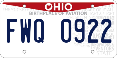 OH license plate FWQ0922