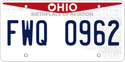 OH license plate FWQ0962