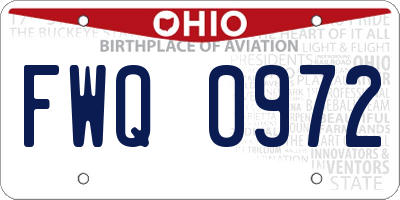 OH license plate FWQ0972