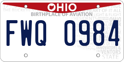 OH license plate FWQ0984