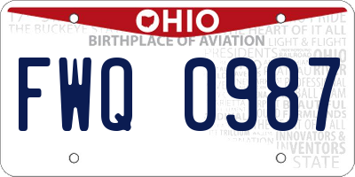 OH license plate FWQ0987