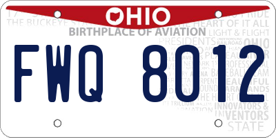 OH license plate FWQ8012
