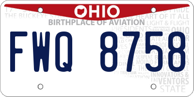 OH license plate FWQ8758