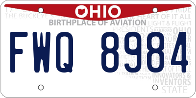 OH license plate FWQ8984