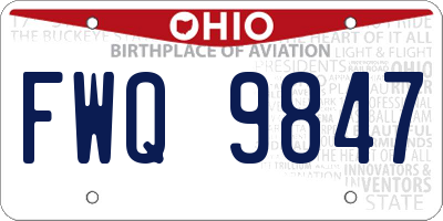 OH license plate FWQ9847