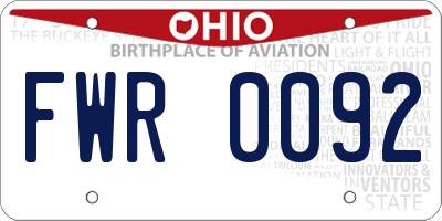 OH license plate FWR0092