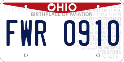 OH license plate FWR0910
