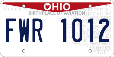 OH license plate FWR1012