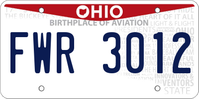 OH license plate FWR3012