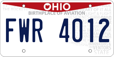 OH license plate FWR4012