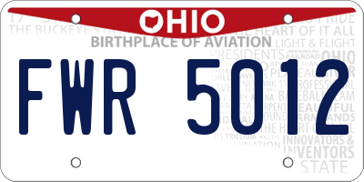 OH license plate FWR5012