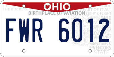 OH license plate FWR6012
