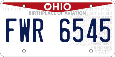 OH license plate FWR6545