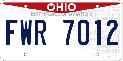 OH license plate FWR7012