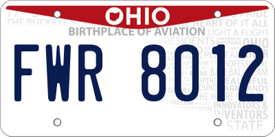 OH license plate FWR8012