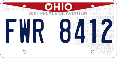 OH license plate FWR8412