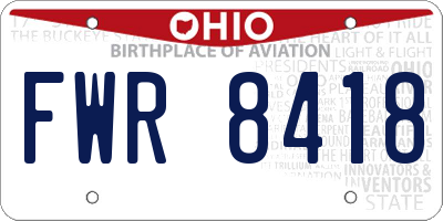 OH license plate FWR8418