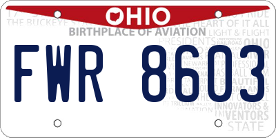 OH license plate FWR8603