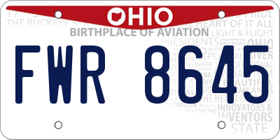 OH license plate FWR8645
