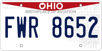 OH license plate FWR8652