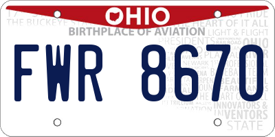 OH license plate FWR8670
