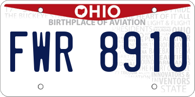 OH license plate FWR8910
