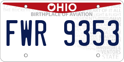 OH license plate FWR9353