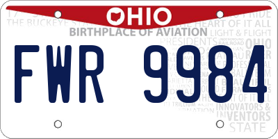 OH license plate FWR9984