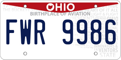 OH license plate FWR9986