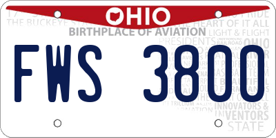 OH license plate FWS3800