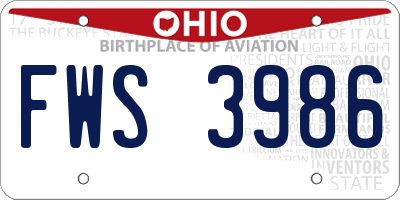 OH license plate FWS3986