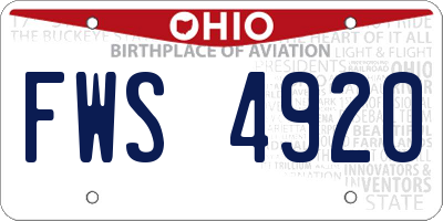 OH license plate FWS4920