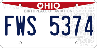 OH license plate FWS5374
