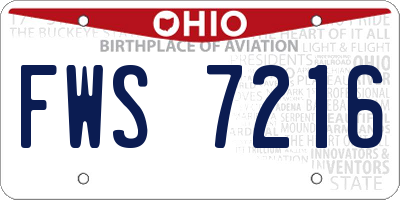 OH license plate FWS7216