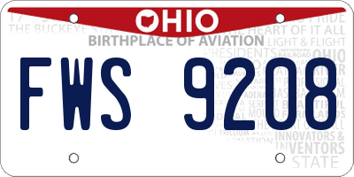 OH license plate FWS9208