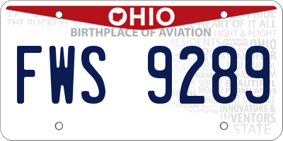 OH license plate FWS9289