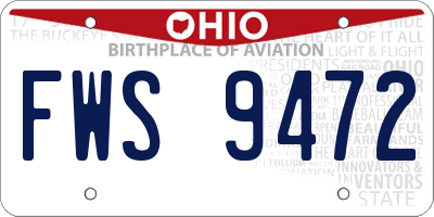 OH license plate FWS9472