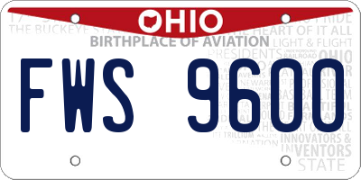 OH license plate FWS9600