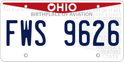 OH license plate FWS9626