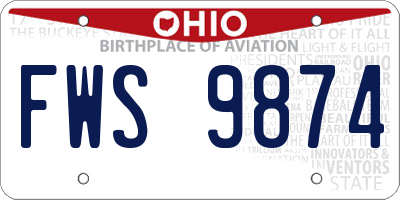 OH license plate FWS9874