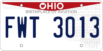 OH license plate FWT3013