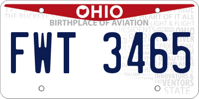 OH license plate FWT3465