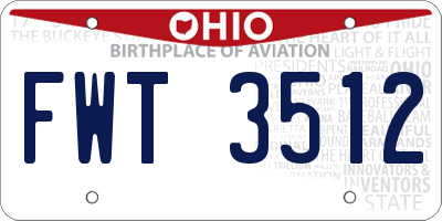 OH license plate FWT3512