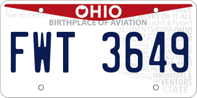 OH license plate FWT3649