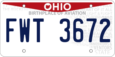 OH license plate FWT3672