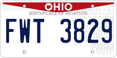 OH license plate FWT3829