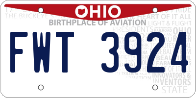 OH license plate FWT3924