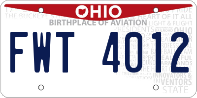 OH license plate FWT4012
